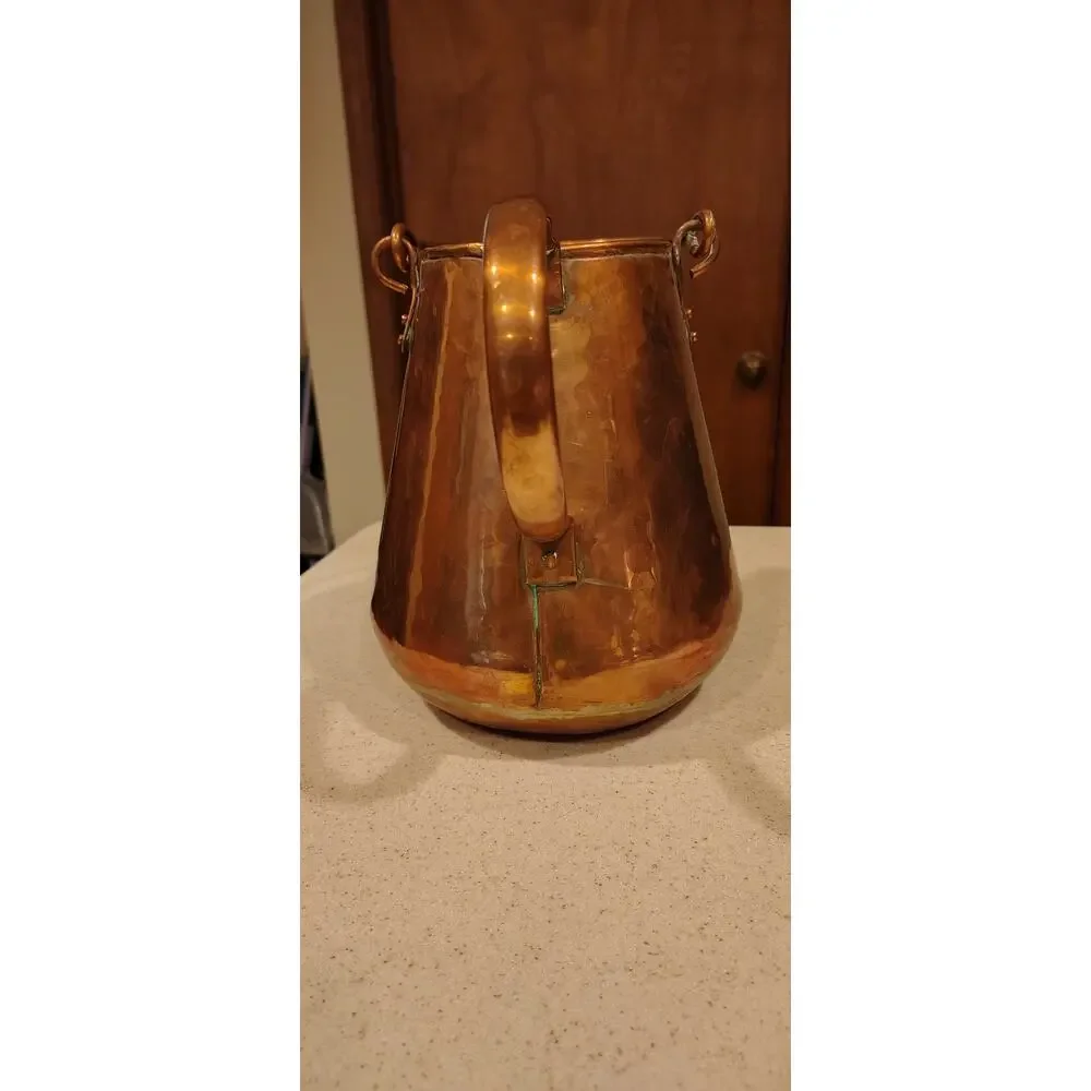 Vintage Hand Hammered Solid Copper Pitcher Water Jug Ice Lip Rustic Farmhouse